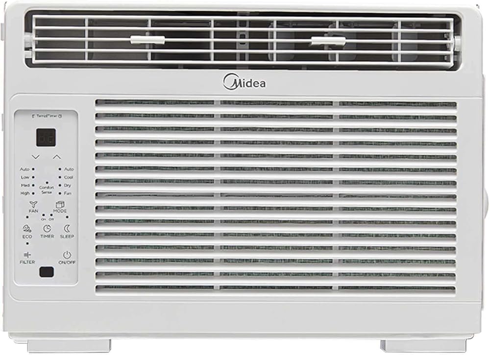 Midea 5000 BTU Window Air Conditioner ComfortSense Remote 150 sq ft, 450W, 56 dB noise level, 3 cooling modes and 3 fan speeds - MAW05R1WWT-T (Renewed)