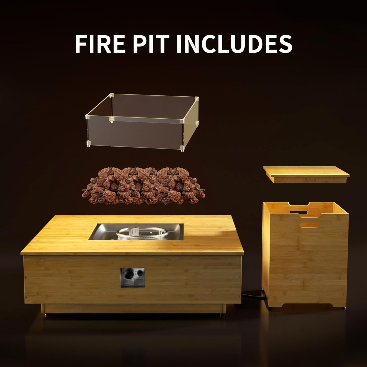 SUMOLOLIFE Fire Pit Table Propane Gas Fire Pit Table with Propane Tank Cover, 42.9