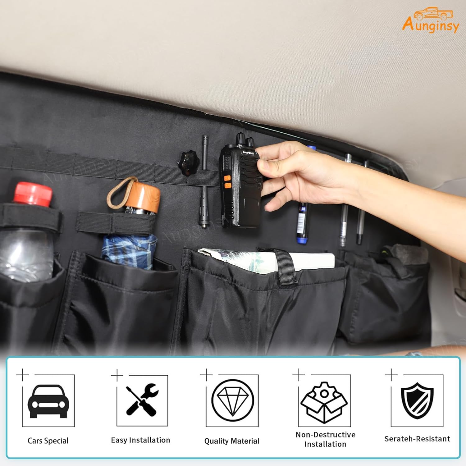 Aunginsy Trunk Organizer Storage Bag Compatible with Toyota Tundra 2014-2021, Pickup Rear Tailgate Window Hanging Luggage Storage Bag Back Door Panel Organizer Cargo Pockets Box Expansion Accessories