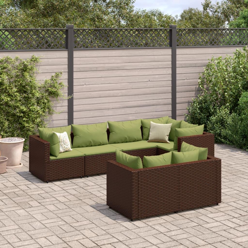 7 Piece Patio Lounge Set with Cushions Brown Poly Rattan,AllWeather Modular Rattan Patio Furniture Set for Relaxation and Entertainment Patio Furniture, Outdoor Furniture Sets