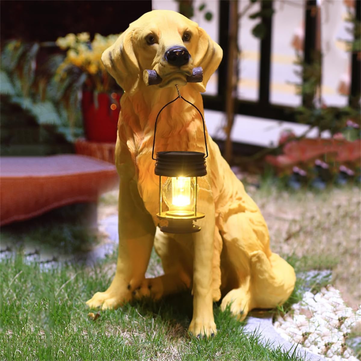 Solar Garden Outdoor Statues Dog, Resin Dog Figurine Decorations with Solar Lights,Solar Powered LED Lights Outdoor Puppy Figurine Statue,for Patio, Lawn, Yard