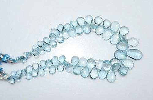 13 inch natural beads strand of 4x5-8x15mm faceted pear aquamarine gemstone briolletes beads for DIY jewelry - necklace, bracelet, earring, ring.