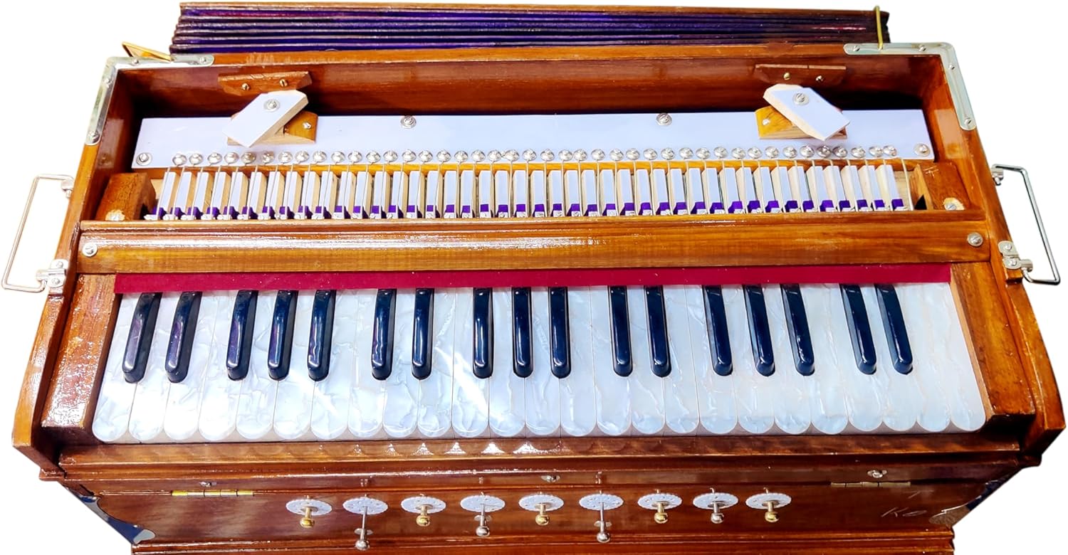 Harmonium, Maanvish Professional Harmonium Standard,Double Reeds, 3 1 4 Octaves, 9 Stops, 4 Extra Notes, Padded Bag