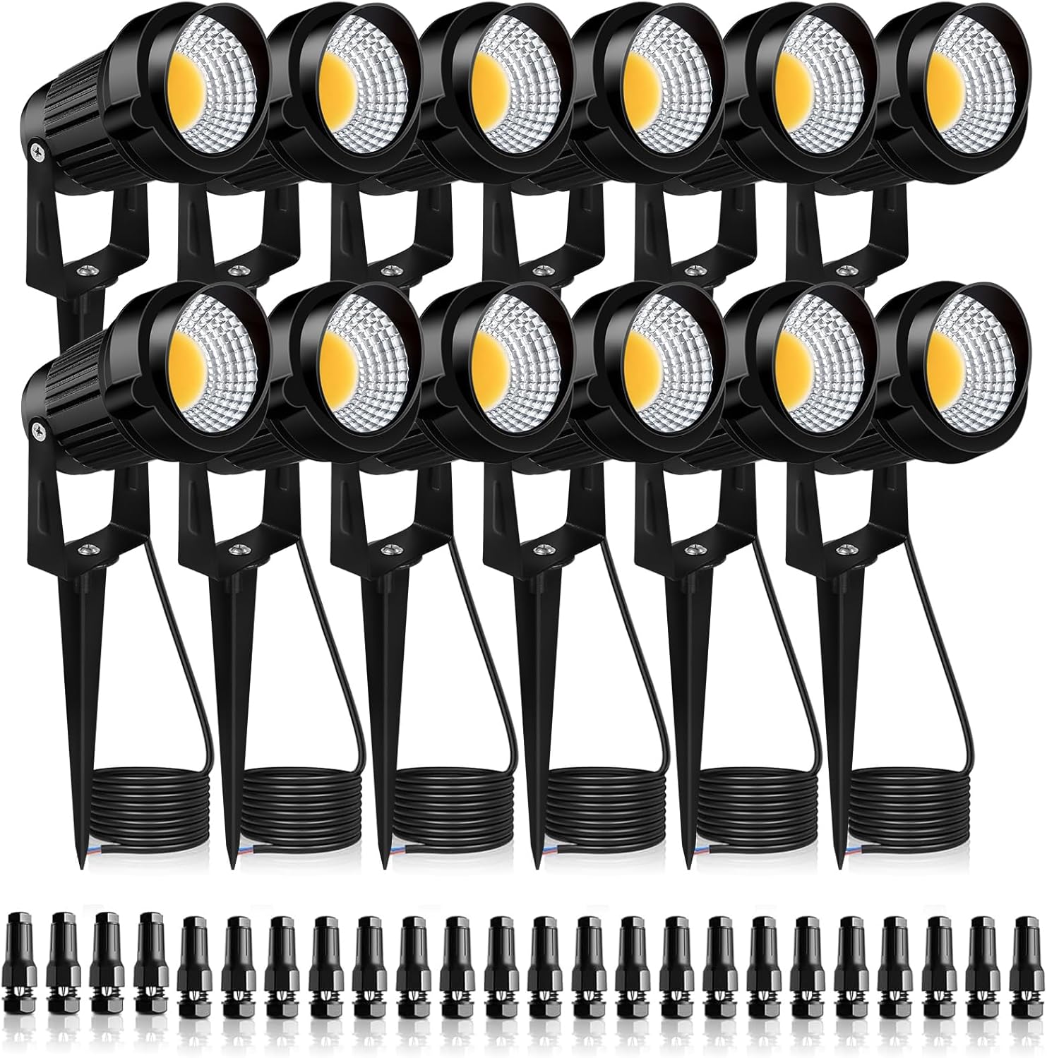 12W LED Landscape Lights Low Voltage, 3000K Warm White 12V AC/DC Waterproof Outdoor Spotlights, IP65 Garden Pathway Lights with 12 Spike Stands for Tree Garden Yard Pathway (12 Pack)