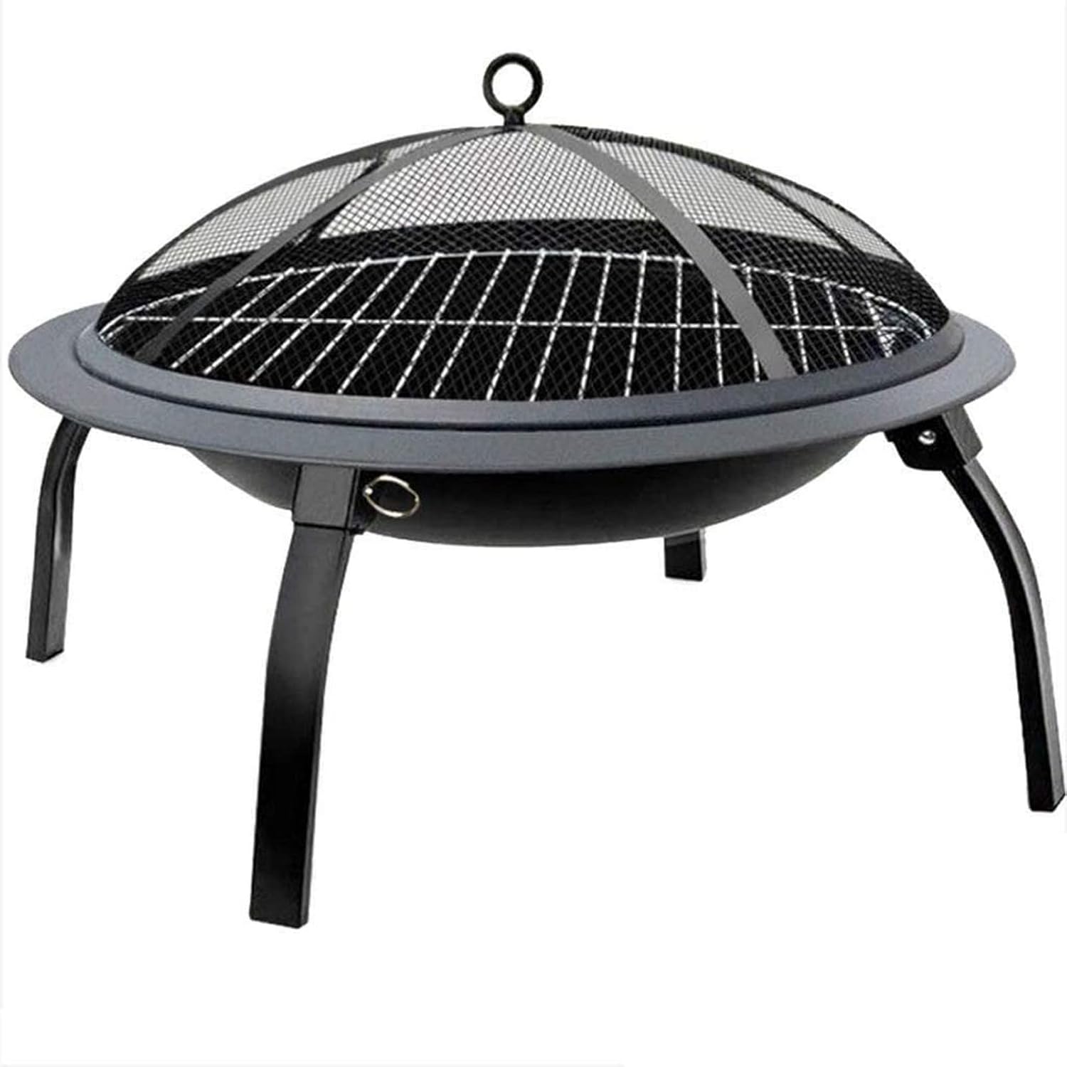Garden Fire Pit Grill Bowl Grill Barbecue Rack Outdoor Fire Pit,42 Inch Large Bonfire Wood Burning Patio & Backyard Firepit for with Round Spark Screen, Fireplace Poker and Metal Grate