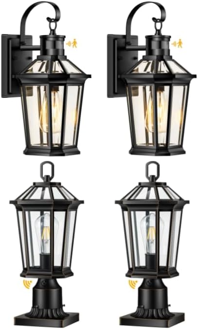 VIANIS Motion Sensor Outdoor Wall Lantern, Black Waterproof Dusk to Dawn LED Exterior Wall Sconce, Outdoor Post Lights Hardwired 120V, Dusk to Dawn Lamp Posts Outdoor Lighting, Waterproof