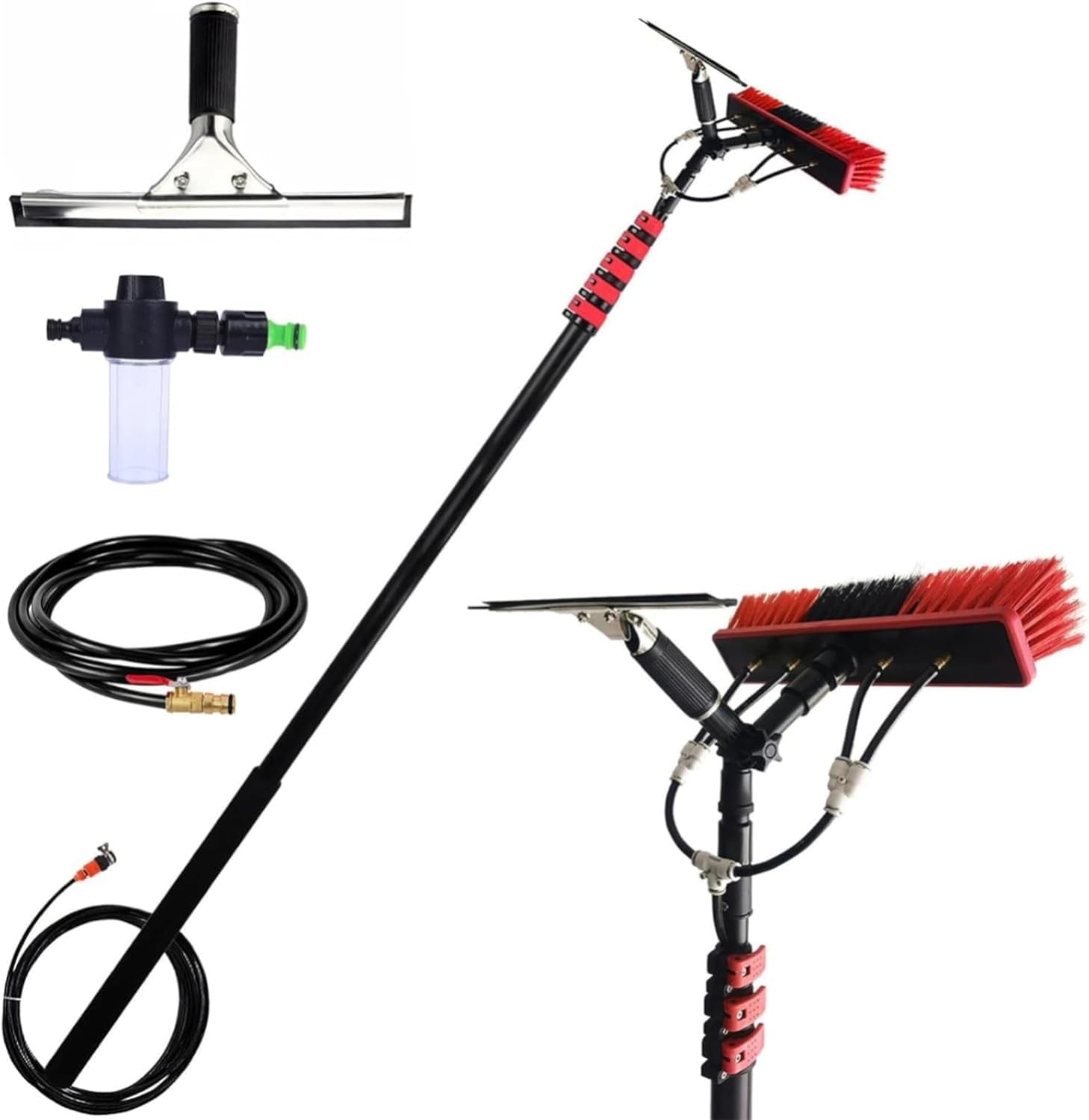 Telescopic Window Cleaning Brush with Wiper for Solar System Patio Roof Winter Garden 3.6 10.8 M Telescopic Rod PV System Cleaning Set 55CM Brush