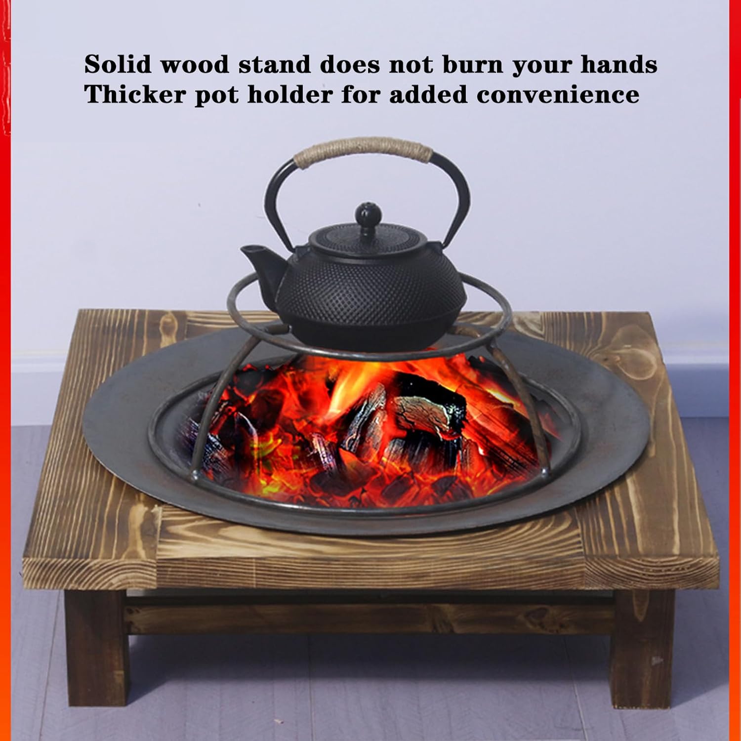 BNEI Tabletop fire Pit, Chinese Exquisite Appearance, Log Base, Pig Iron Material, Including Barbecue net, Charcoal Clips, Pot Holder