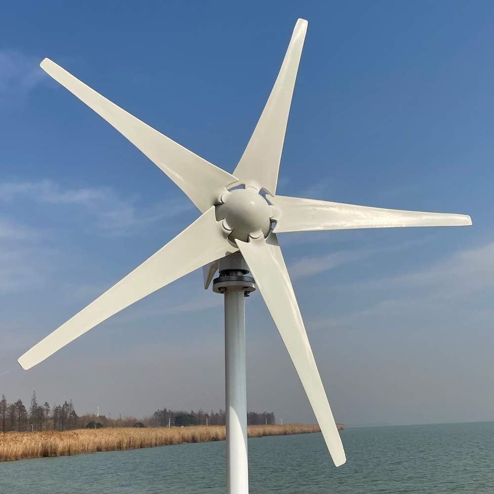 3/5 Blades 600W Horizontal Wind Generator Windmill 12v/24v/48v Wind Turbine Low Start Up Wind Speed 1.3m/s Free Charging Controller (3 Blades, 24V)