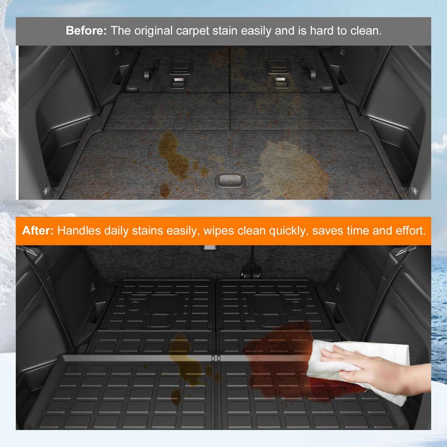 powoq Cargo Mat Compatible with 2021-2025 Jeep Grand Cherokee L Overland Trunk Mat Backrest Trunk Liner TPE Cargo Liner Replacement for 2021-2025 Jeep Grand Cherokee L Accessories