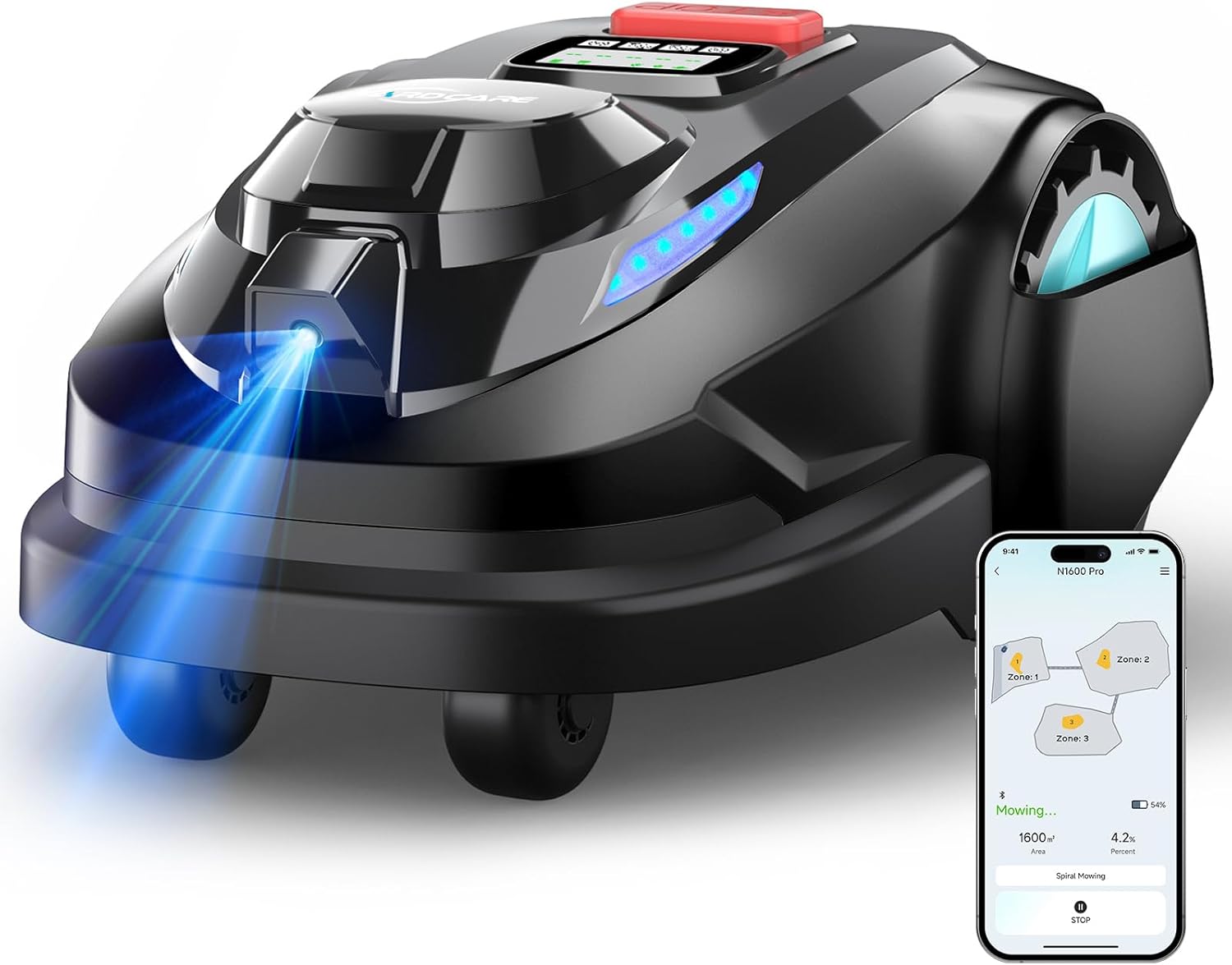 N1600 PRO Robotic Lawn Mower – High Precision Mapping, Advanced Navigation,0.4 Acre Coverage, APP Smart Control, Multi-Zone Mowing, Ordered Cutting Path, Smart Robot Lawn Mower for Yards
