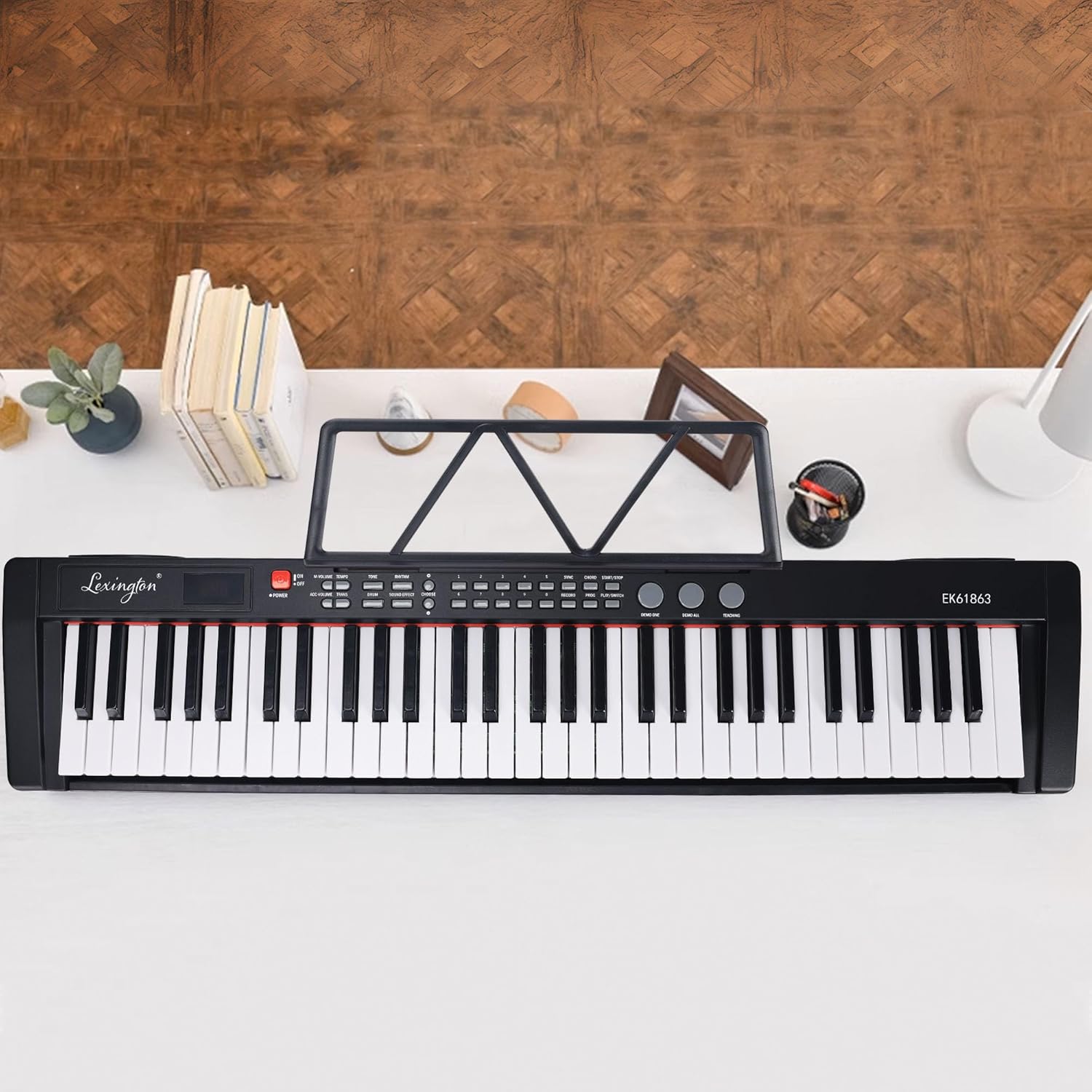 Lexington 61 Key Keyboard Piano, Complete Electronic Piano Keyboard Set for Beginners Adults, Portable Music Keyboard with Lighted Keys, Teaching Modes, Stand, Case, Microphone (Black)