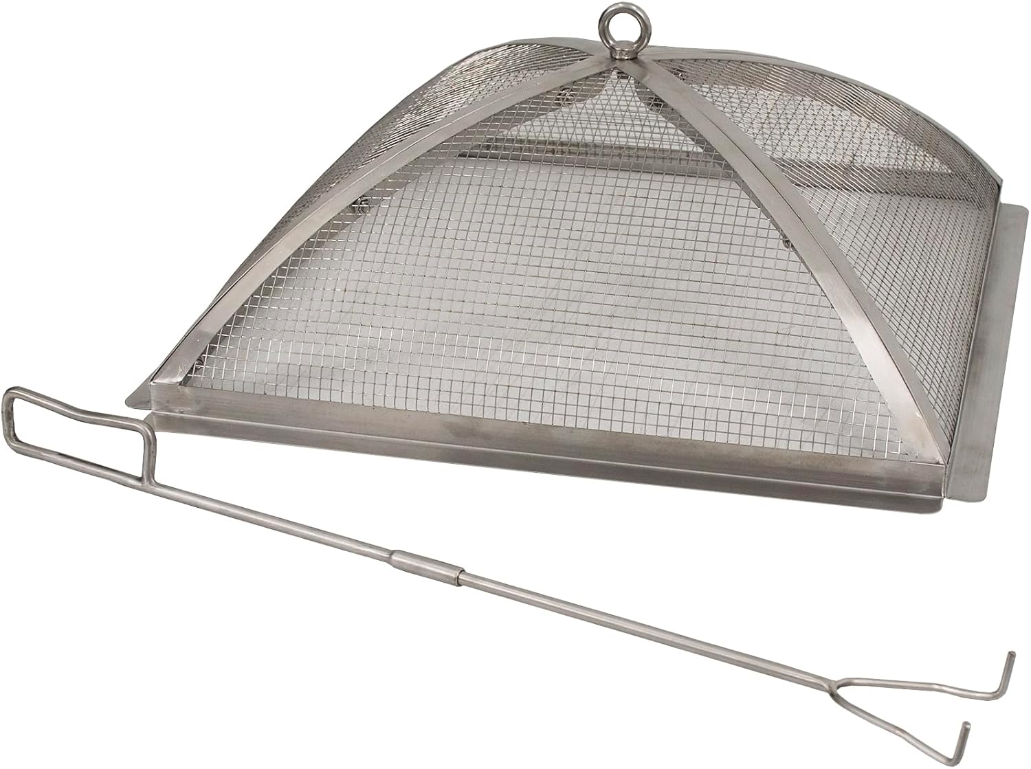 Blue Sky Outdoor Living Fire Pit Accessories - 19.30 x 7.50 Square Domed Stainless Steel Spark Screen & Screen Lift with 304 Stainless Steel Finish & Fits Stainless Steel Square Peak