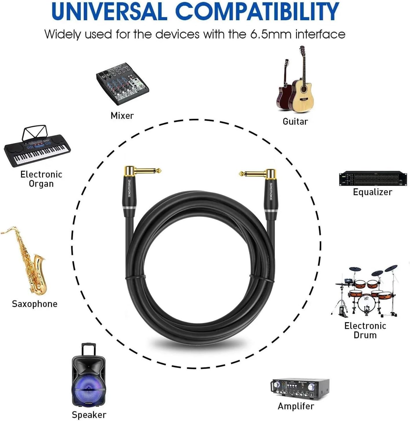 6.5mm TS Instrument Cable 1/4 Inch TS Right Angle to Right Angle Electric Guitar Bass Audio Cord for Keyboard Mixer Amp Ect(6.5mm-TS,1m)