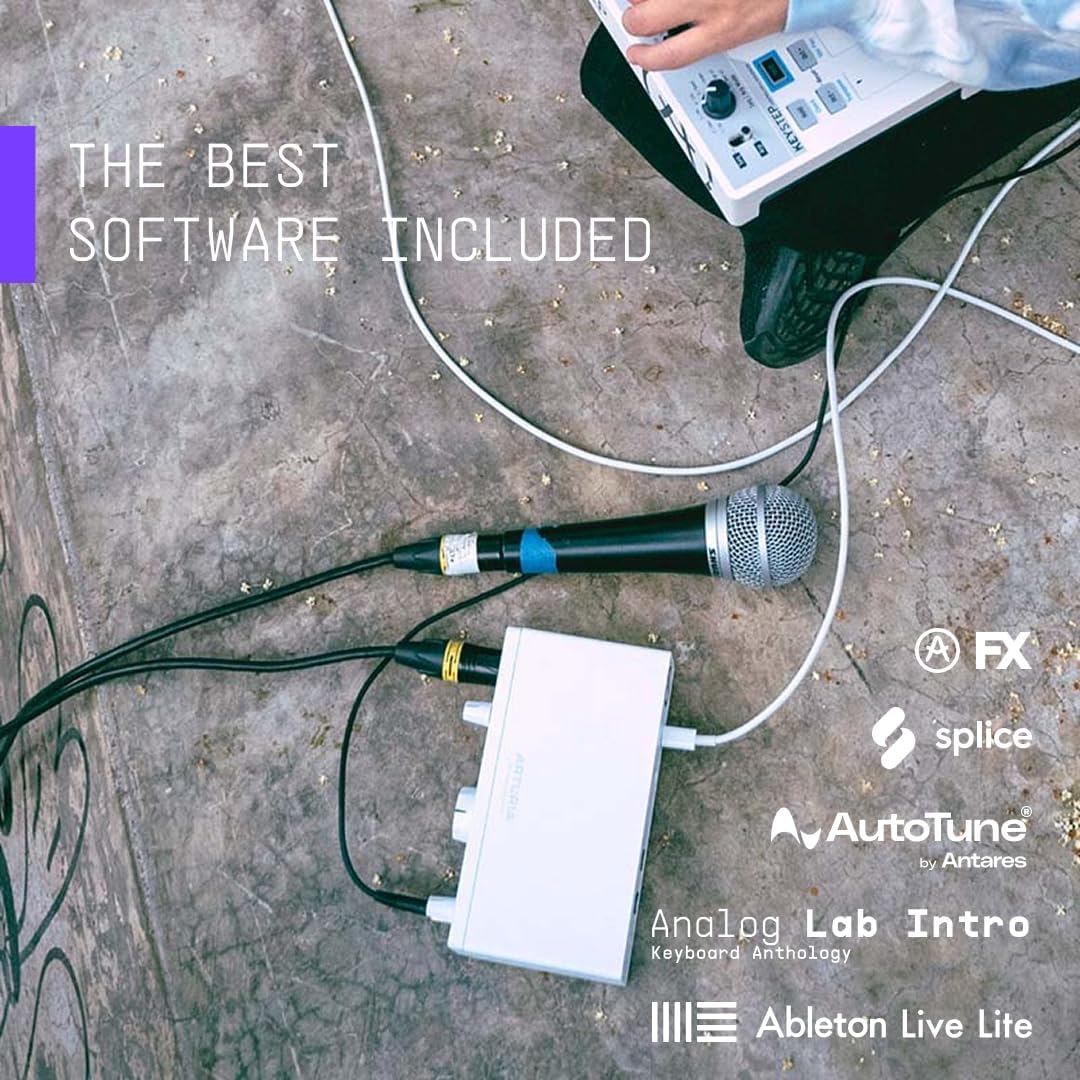 Arturia - MiniFuse 2 OTG - Audio & MIDI Interface with Creative Software for Recording, Production, Podcasting, Guitar, USBC/USBA - White