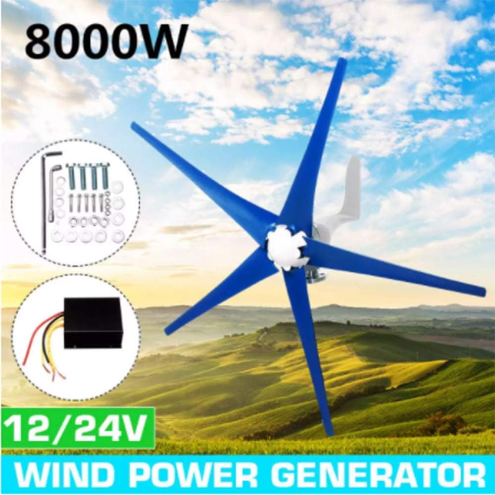 8000W 5 Blades 12V/24V Wind Turbines Generator Horizontal Wind Generator with Controller Windmill Energy Turbines Charge,24v