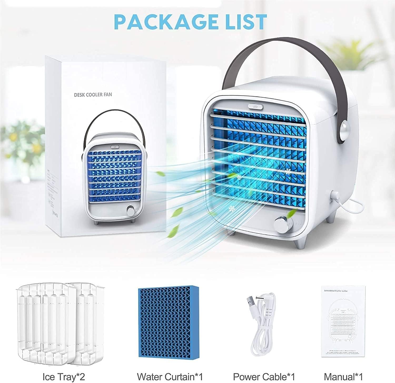 Portable Air Cooler Mini Desk Air Conditioner USB 200ML Waterbox for Small Room Office Bedroom