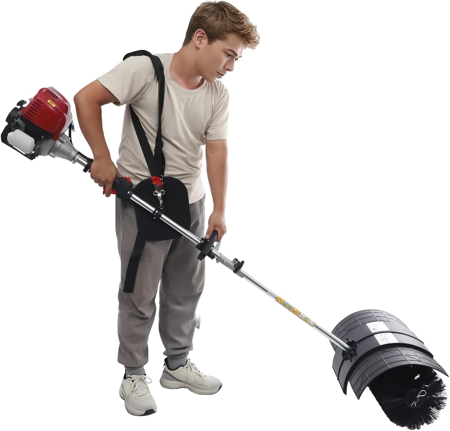 4-Stroke Lawn Yard Sweeper, Outdoor Gas Powered Broom with Long High-Density Brush, Handheld Sweeper Power Broom for Artificial Turf Grass, Gravel Snow Yard Road Cleaning