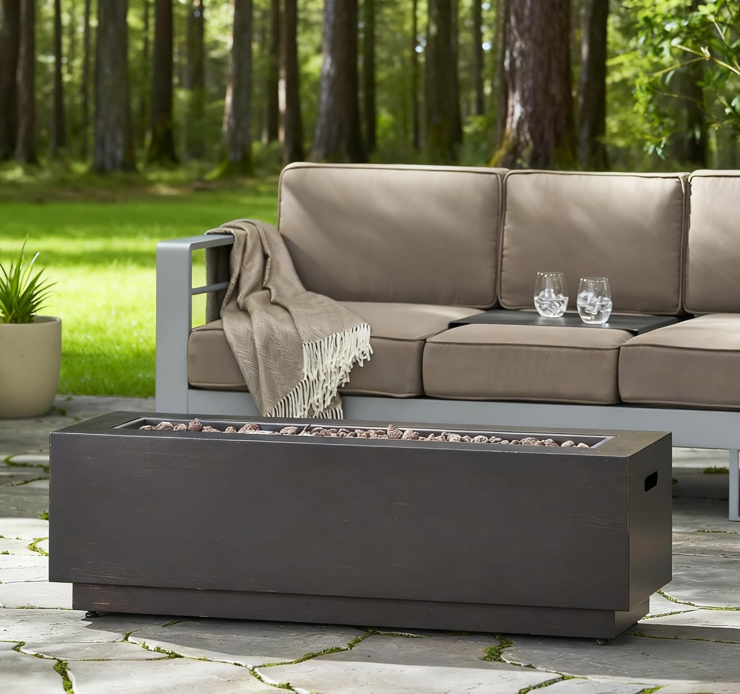 Propane Fire Pit Table, 40 Inch Rectangular 50,000 BTU Outdoor & Indoor, Only Table (Not Included Propane & Cover), Portable Iron Gas Fire Pits for Patio Backyard Garden, No Assembly - Dark Grey