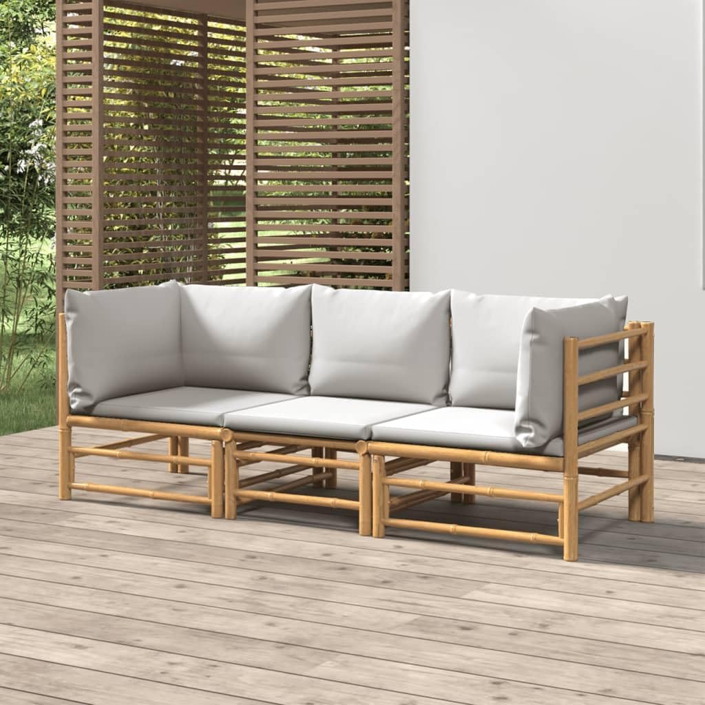 3 Piece Patio Lounge Set with Light Gray Cushions Bamboo,Modular Bamboo Patio Lounge Set with Cushions for Outdoor Sofa Set Patio Furniture Sets, Outdoor Furniture Sets