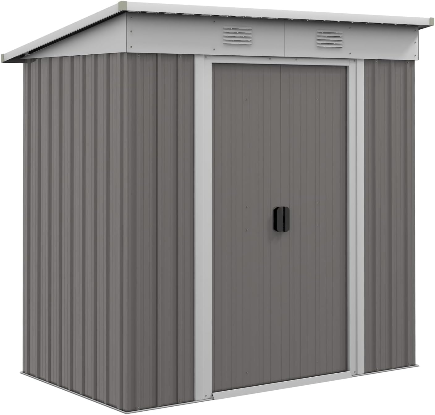 Dawn 6' x 4' Metal Lean to Garden Shed, Outdoor Storage Shed, Garden Tool House with Double Sliding Doors, 2 Air Vents for Backyard, Patio, Lawn, Gray