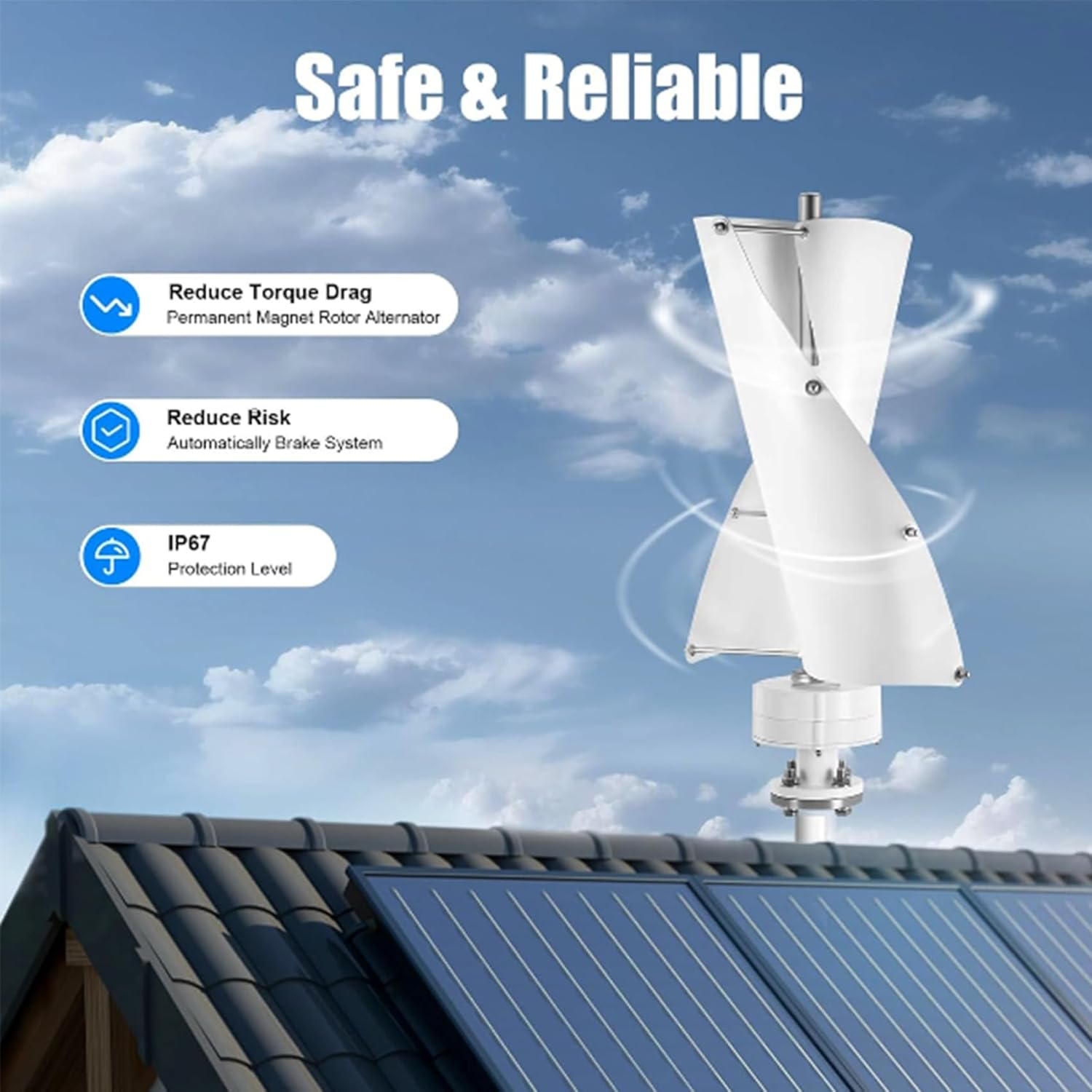 12v, Portable Wind Turbine Generator 12000W with Controller 12V 24V 48V Spiral Windmill Wind Power Generator for Home, Boats, Street Lighting,220V