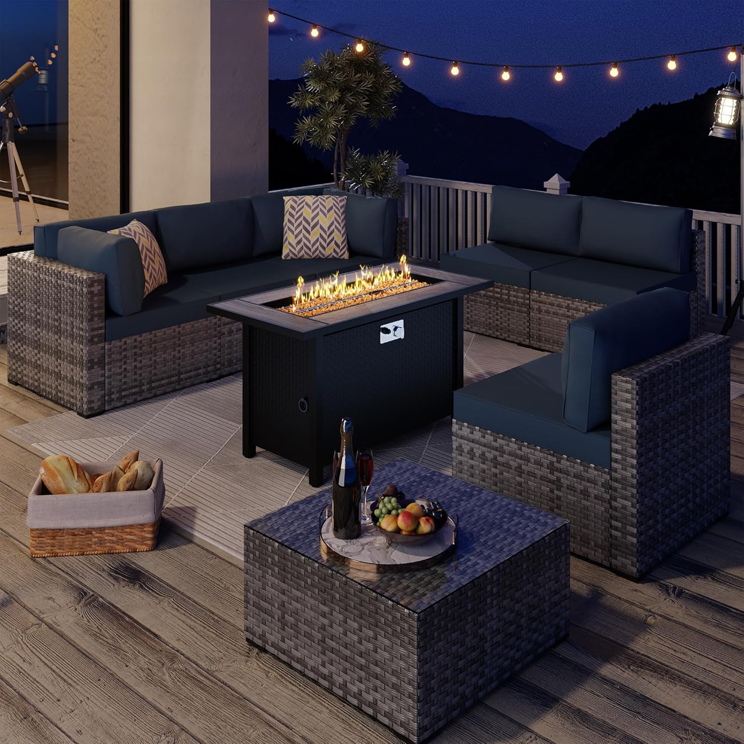 45 Inch Propane Fire Pit Table, 50,000 BTU Outdoor Gas Fire Pit for Patio & Backyard, Rectangular Firepit Table with Lava Rocks, 2-in-1 Convertible Outdoor Table, Grey