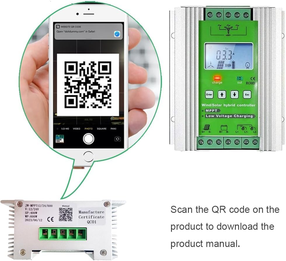 1000W Wind Solar Hybrid Charge Controller 12V/24V MPPT Boost Charge Regulator with LCD Display and Free Dump Load Accurate (600W Wind + 400W Solar)