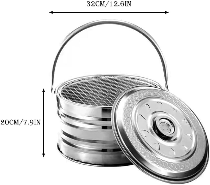 Outdoor Fire Pit Brazier with BBQ Grill Arc Handle Design Pattern Ventilation Buckle Adjustable Firepower Thickened Liner Removable Cooking Grill for Barbecue Heating