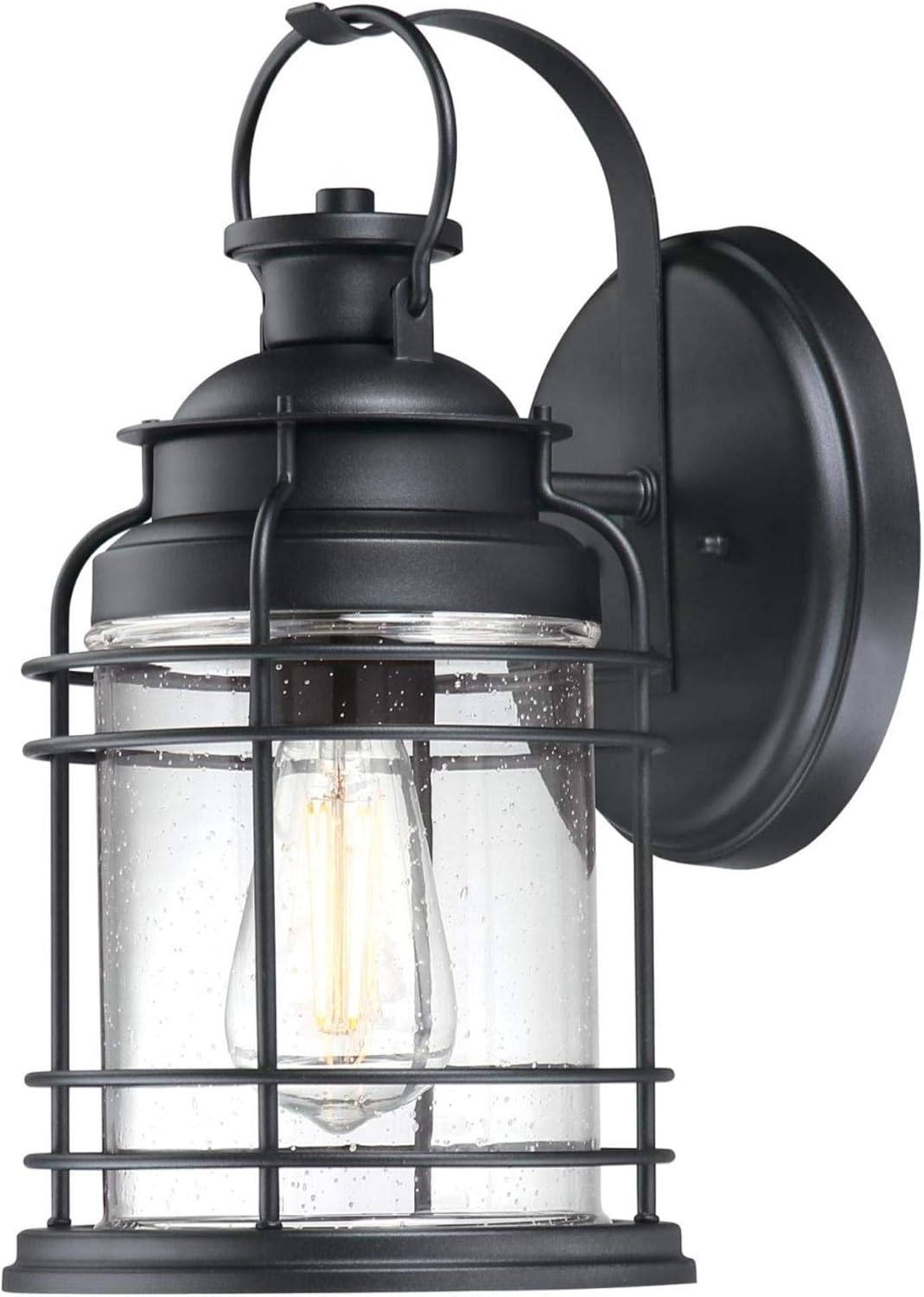 Westinghouse 6112500 Kellen Nautical-Style One-Light Outdoor Wall Light, Textured Black Finish, Clear Seeded Glass