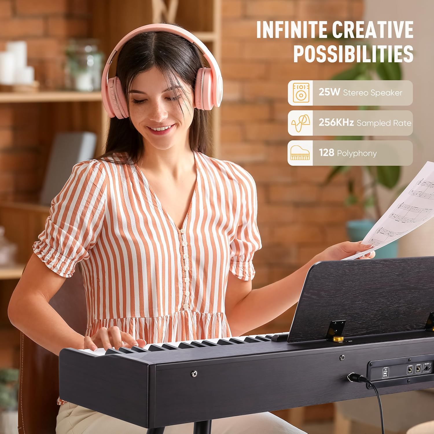 ALLSET Ligins 88-Key Digital Piano with Hammer Action | Professional Full Weighted Keyboard Electric Piano for Beginners, Dual Stereo Speakers, 3-Pedal, USB/MIDI Connectivity | Home Studio & Stage Use