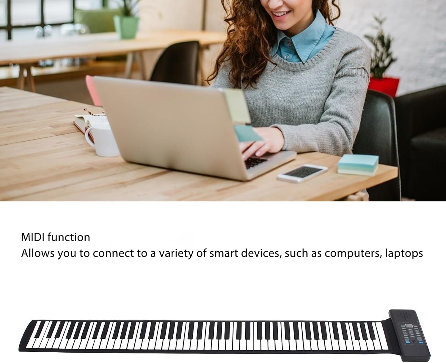 88 Keys Hand Roll Piano, Support MIDI Function, 128 Tones Rhythms, LED Display, for Kids Beginners Gift, Built in Speakers, MP3, Mic, Headphones, Foldable, Rechargeable USB