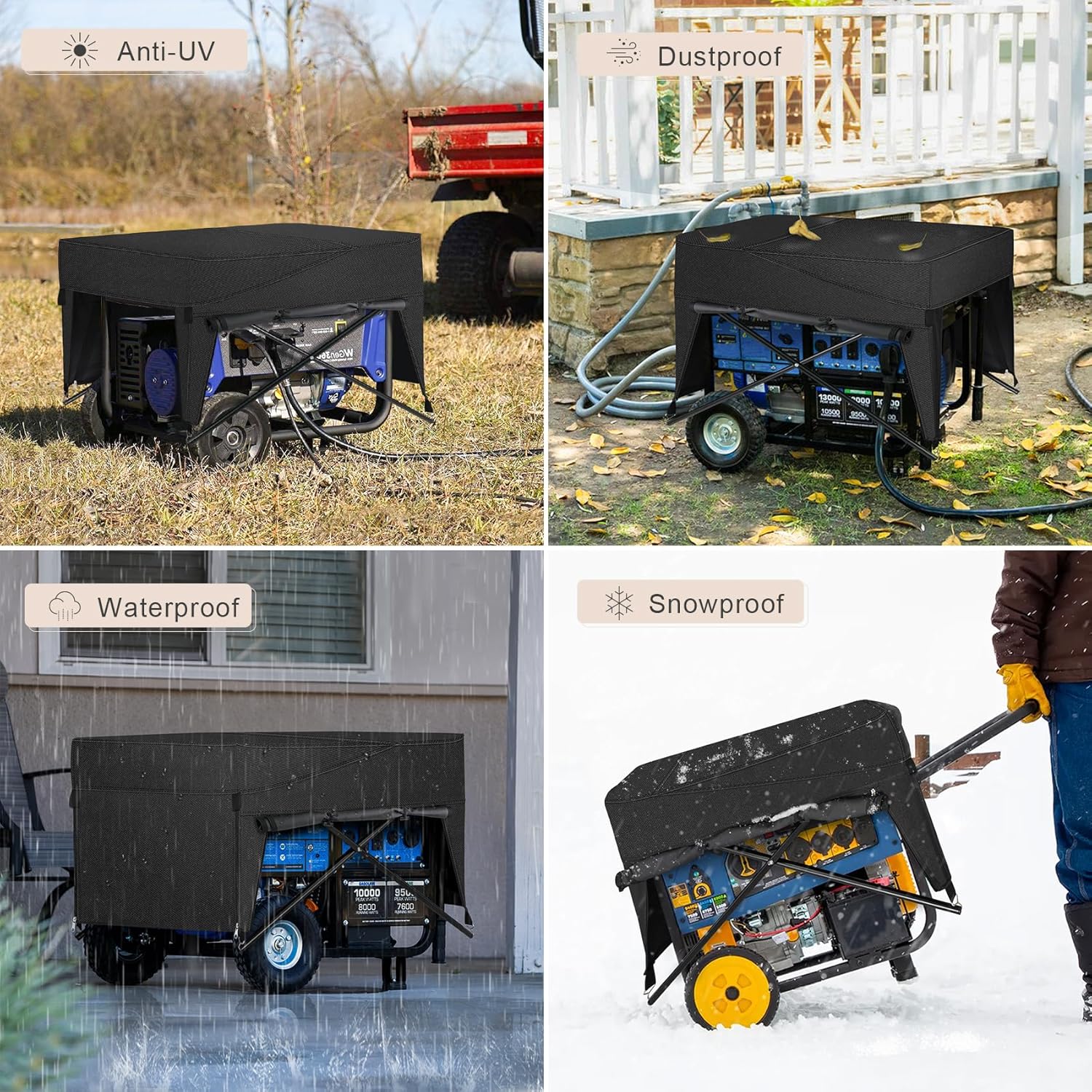 Porch Shield Generator Covers Running - Heavy Duty Waterproof Generator Rain Tent Shelter for 3500w-12000w Black