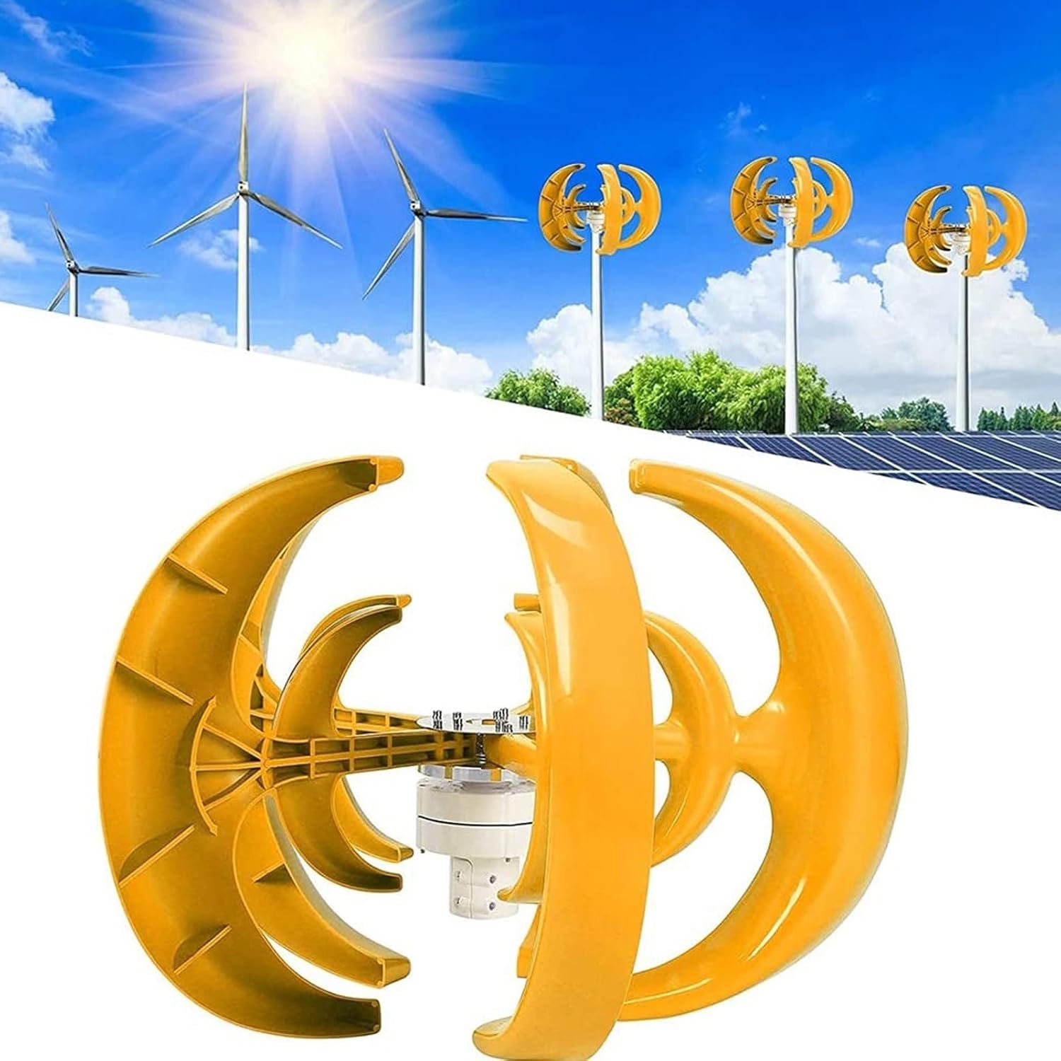 1000W 12V/24V/48V Wind Turbine, 5-Blade Lantern Vertical Axis Wind Generator with MPPT Controller for Hybrid Wind Solar System Red Lantern Small Wind Turbine (24, Volts)