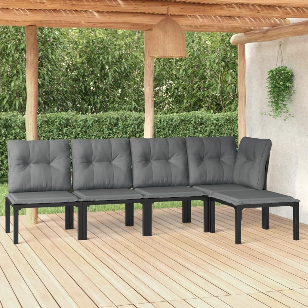 5 Piece Patio Lounge Set Black and Gray Poly Rattan Garden Furniture