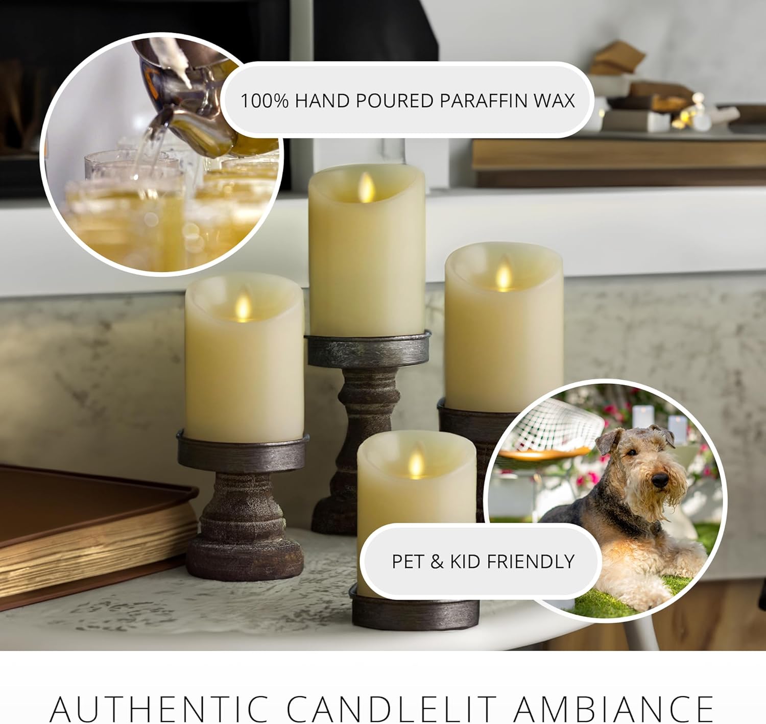 Luminara - Flameless LED Battery Operated Flickering Pillar Candles - Ivory - Pack of 4-3x4.5 - Realistic Moving Flame Real Wax Indoor/Outdoor Decor