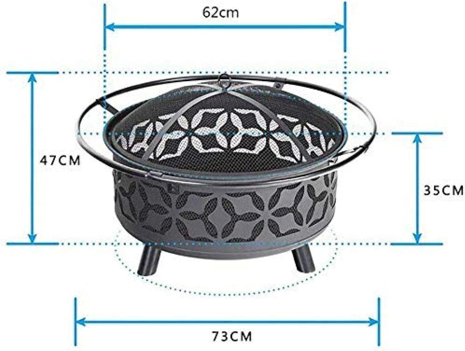 Fire Pit BBQ Grill Fire Bowl Steel Hearth with Cutouts for Patio Fireplace Sledgehammer Pattern and Screen Included Outdoor Pit Black