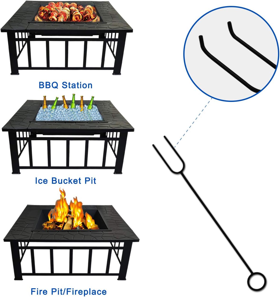 N/M Square Fire Pit Charcoal Grill for Outdoor Patio Wood Burning 32 inches