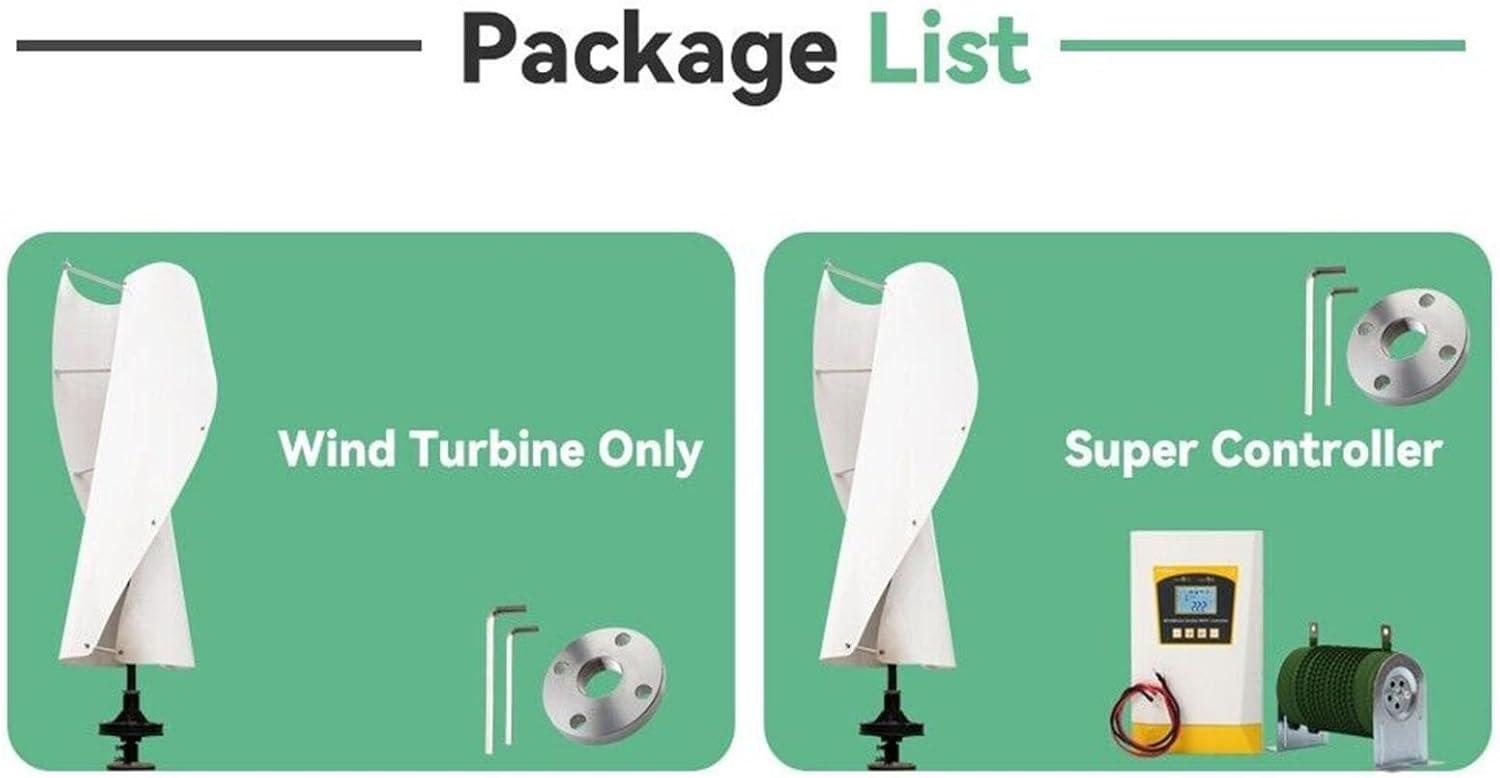 5KW 12V/24V/48V Wind Turbine Generator Kit with Hybrid MPPT Charge Controller Off Grid System Low Wind Speed Noiseless Maglev Generator with Clip Garden Light(Green,12V)