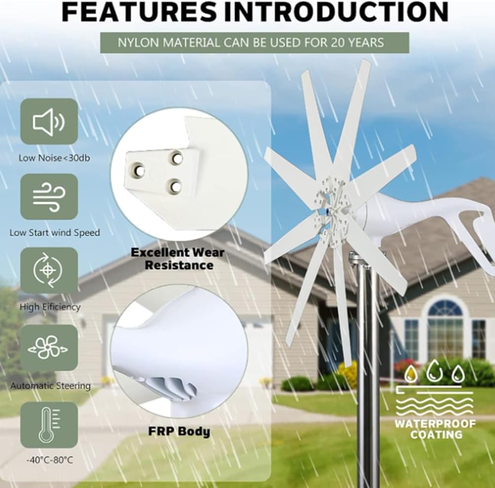 48V,12000W Wind Turbine, 8 Blade Wind Turbine Generator Kit with Controller, for Marine, Home,Windmill Generator Suit for Hybrid Solar Wind System