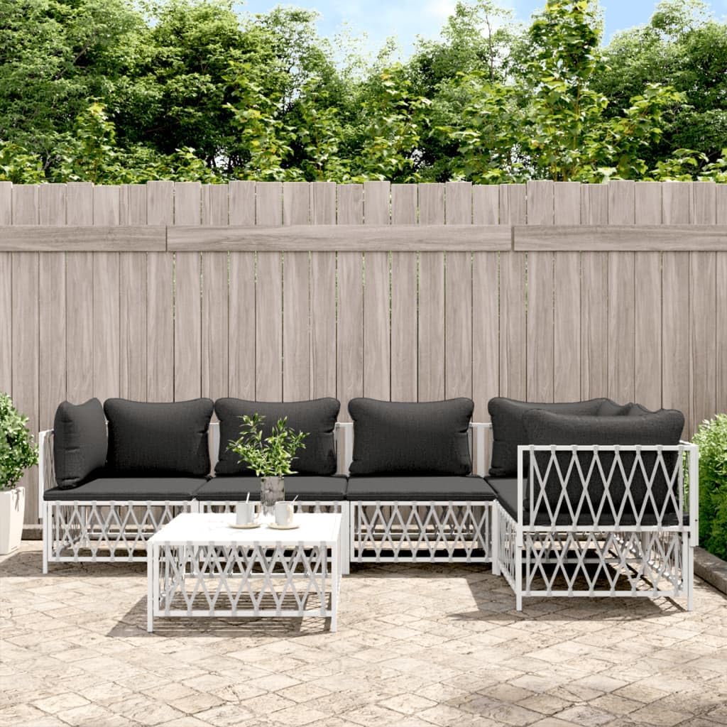 6 Piece Patio Lounge Set with Cushions White Steel,Cozy Outdoor Sofa Set: Durable and Comfortable Lounging for Your Patio Patio Furniture Sets, Outdoor Furniture Sets