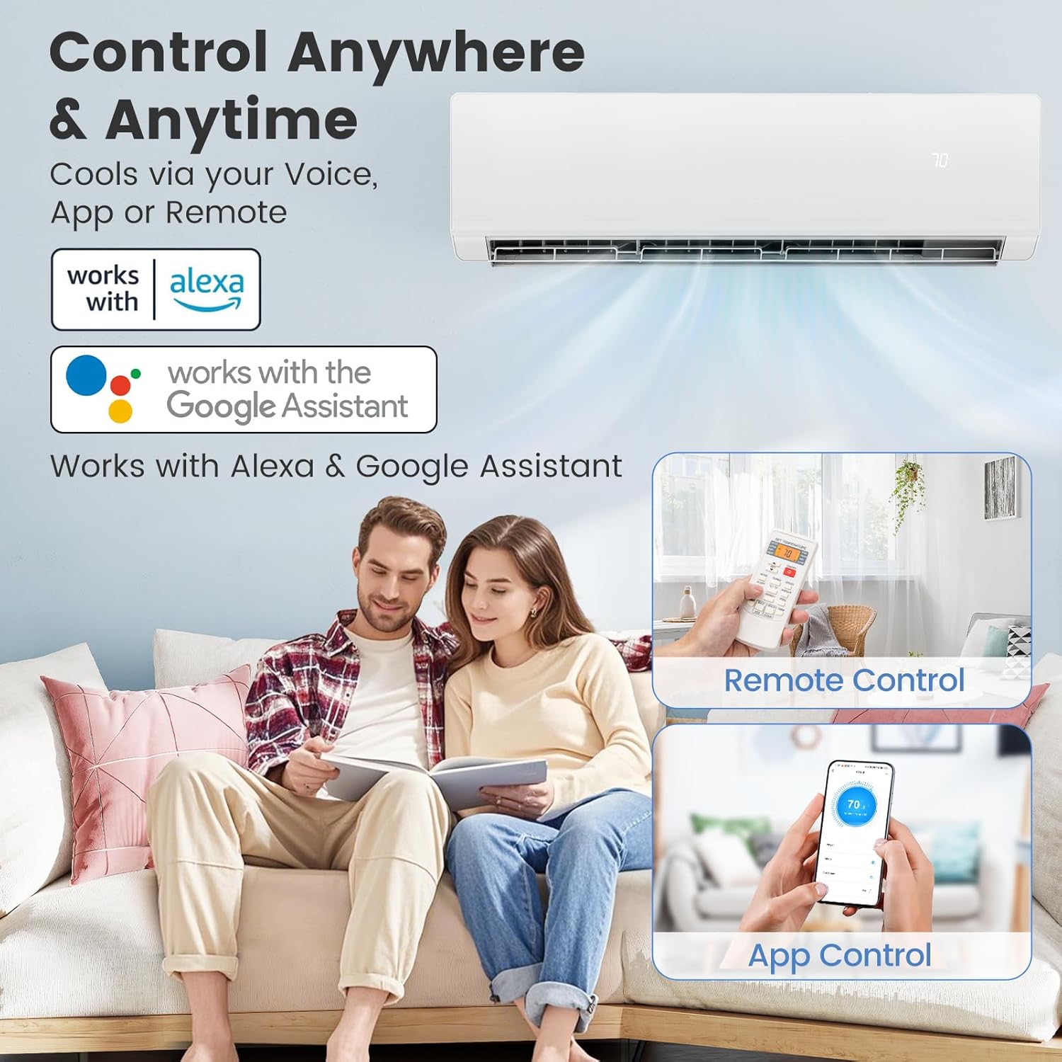 SIMOE ELARA Series 18,000 BTU Wifi Enabled Mini Split Air Conditioner & Heater with Inverter, SEER2 25, 220V, Cools Up to 1000 Sq.Ft, Compatible with Alexa, Pre-Charged Heat Pump, White