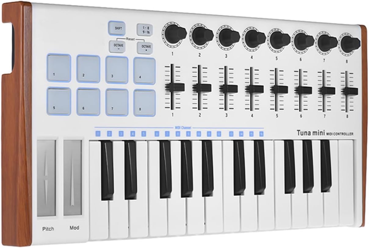 YOUTHINK 25 Key MIDI Keyboard Controller, USB Plug and Play with 8 RGB Backlit Trigger Pads, 8 Control Knobs and Sliders, for Win and Music Software