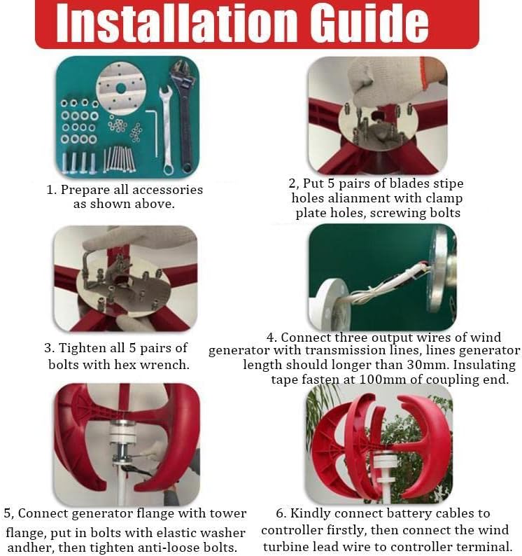 6000W-9000W Small Vertical Axis Wind Turbine Generator, 12V 24V 48V with MPPTLow Start-Up Wind Speed with Controller(White)