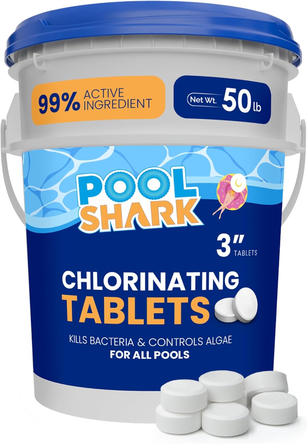 Pool Shark Swimming Pool Chlorine Tablets - 3-Inch Chlorine Tablets - Slow-Dissolving 90% Active Chlorine Tabs - Pool Chemicals for Inground Pools, Above Ground Pools, Saltwater, Spa, Hot Tub (50 lbs)
