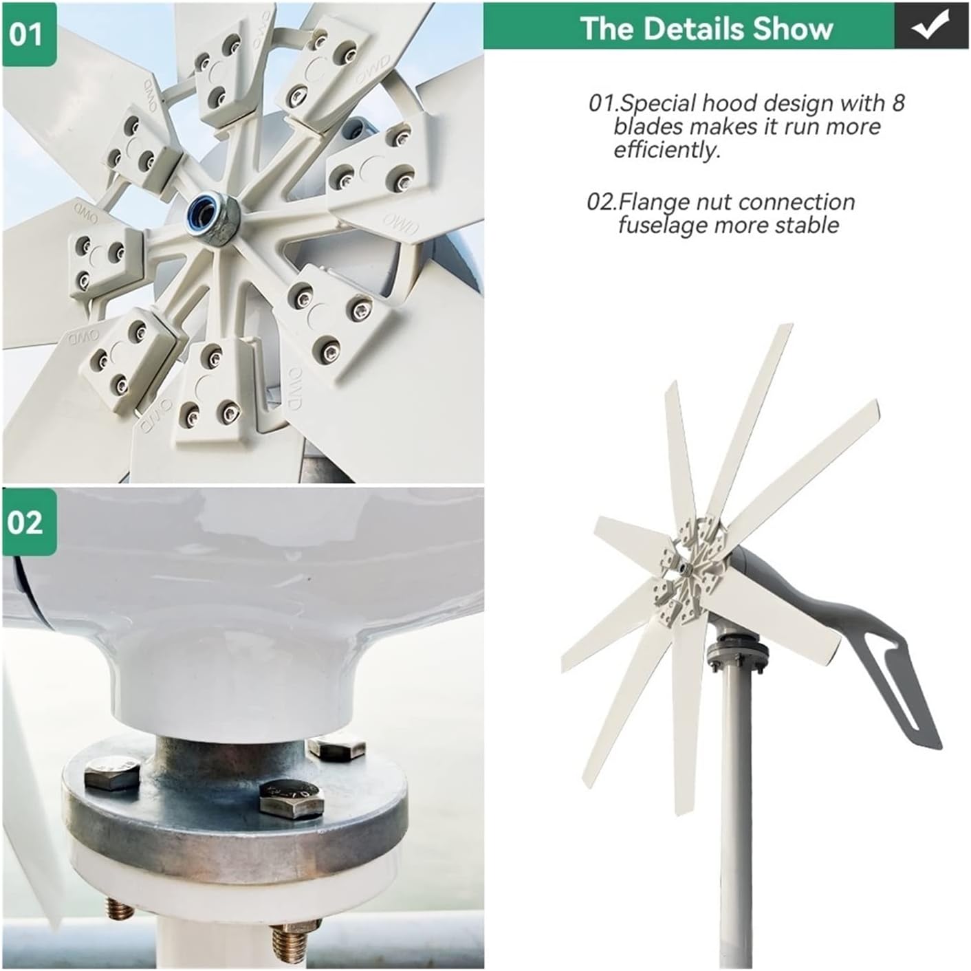 Wind Turbine, Wind Energy Turbine Generator 2000w 12v 24v 48v 8 Blades with Off Grid System Mppt and Hybrid Charge Controller for Home Use(with Mppt Controller,24V)