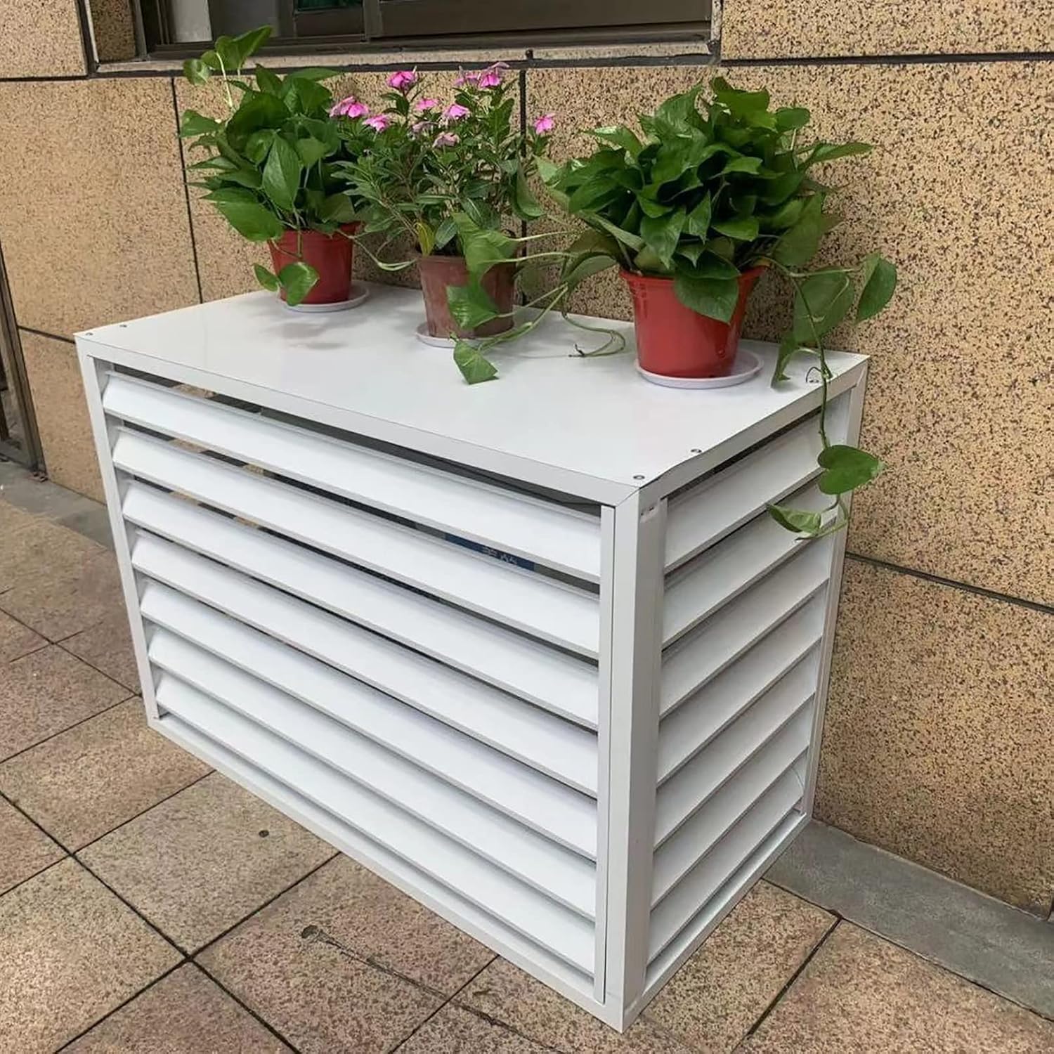 Cover for Outdoor Brown Air Conditioner Fence Screen - Hide Air Con Unit, Plant Display Rack Storage Shelf, Prevent Weeds with Condenser Protective Cover