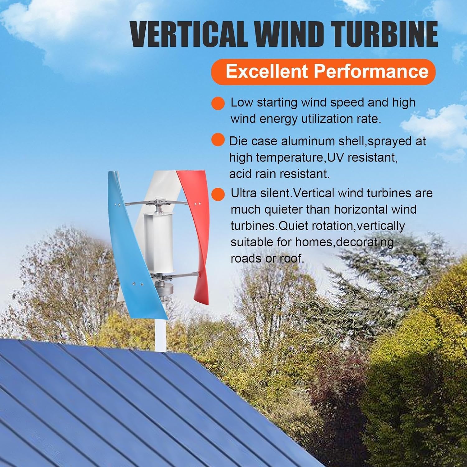 Home Wind Turbine - 24V 12V Vertical Wind Turbine | Safe, Quiet 3 Leaves Household Windmill for Boats, Terraces, Cabins, Street Lighting