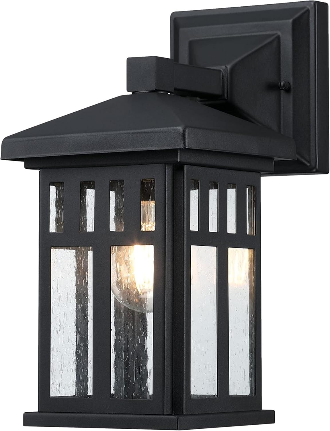 Westinghouse 6120800 Burnham Craftsman-Style One Light Outdoor Wall Fixture, Textured Black Finish, Clear Seeded Glass