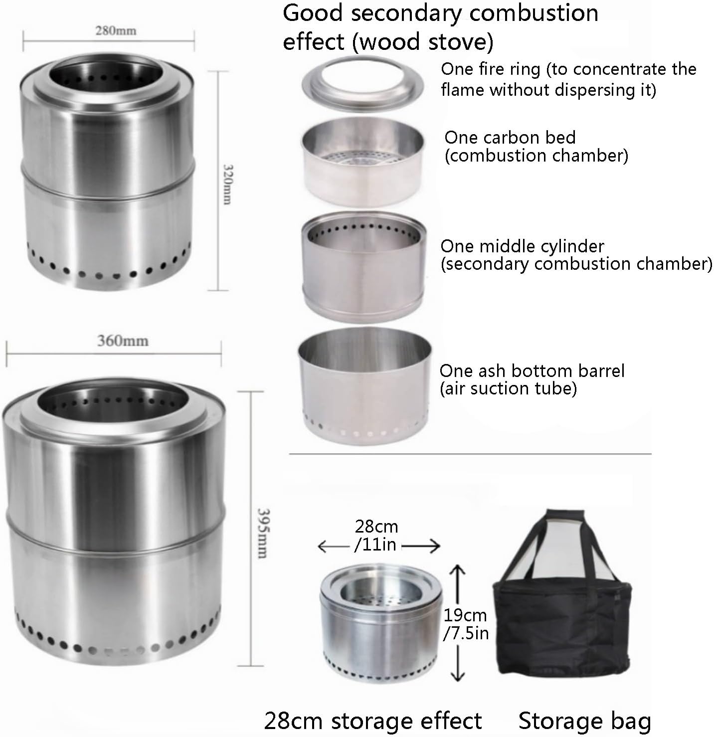 Outdoor camping incinerator，Household burning container，Stainless Steel Burn Barrel，Winter Wood stoves，Outdoors Fire racks,Heating stoves,Bedroom, living room, outdoor, park, yard(36cm/14.2in with mes